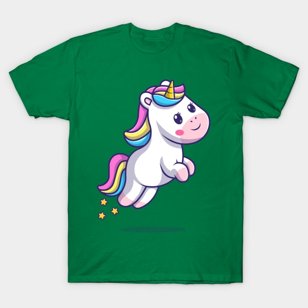 Cute Unicorn jumping with star cartoon T-Shirt by Thumthumlam